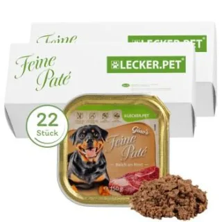 Lyra Pet Lecker.Pet Gino's Feine Paté Reich an Rind Hundefutter Nassfutter Vollnahrung 11x3,3 kg