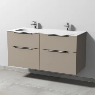 Sanipa 3way Keramik-Set Finion Keramik-Doppelwaschtisch und Unterbau mit 4 Auszügen, Sandgrau-Matt UF40467