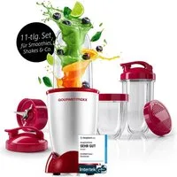 GOURMETmaxx Standmixer Mixer Mr. Magic 10-tlg. 400W silber/rot, 400 W, inkl. Zubehör-Set L rot Speisen Smoothies Getränke 3 Mixbecher To-Go