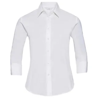 Russell Collection - Formelles Hemd Pflegeleicht für Damen 3/4 Ärmel (Weiß)