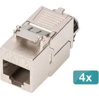 Keystone-Modul Cat. 8.1, geschirmt, 4 Stück silber, werkzeugfreier Montageanschluss