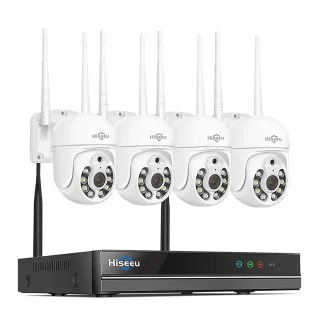Hiseeu 3MP WiFi Camera Set Wireless PTZ Cam Auto Tracking Motion Detection Two-way Audio Night Vision IP66 Waterproof Re