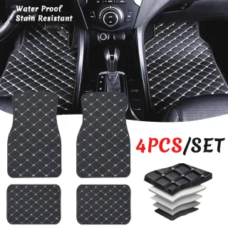 4pcs Universal Leather Car Floor Mats Car Floor Mats 5 Seater Non-slip Floor Liners Interior Accessories Car Carpet Cove