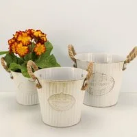 Online-Fuchs Blumentopf 3 runde Blumentöpfe aus Metall im Vintage Look - Pflanzkasten (3er Set), Blumenkasten, Zink