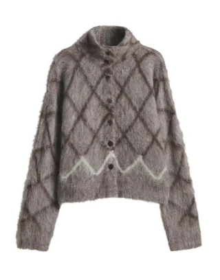 Opus - Jacquard-Strickjacke - Dargyle grau - Gr. - 36
