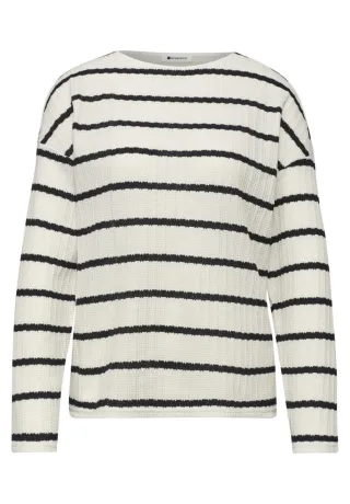 Street One - Langarmshirt mit Streifenmuster und Struktur blau - Gr. - 34