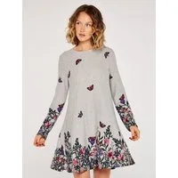 Apricot Strickkleid Swing Dress mit Blumendruck