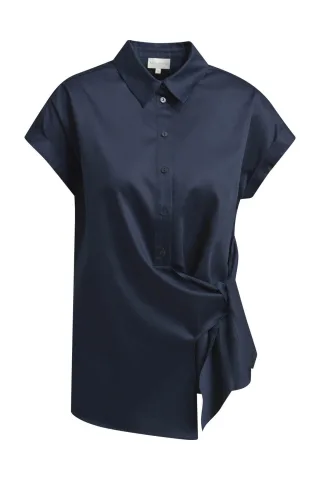 Milano Italy - Blouse w collar and placket, sleeveless + knot detail navy - Gr. - 34