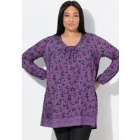 Ulla Popken T-Shirt Shirt Blüten A-Linie Carré-Ausschnitt Langarm