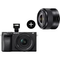 Sony Set: SEL35F18 Objektiv + Alpha 6400AKB APS-C Systemkamera (SEL-P16502, SEL-35F18, 24,2 MP, Bluetooth, NFC, WLAN, 24 MP, 4K Video, 180° Klapp-Display, 0.02 Sek. Echtzeit-Autofokus)