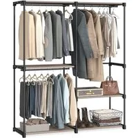SONGMICS Kleiderständer, Kleiderschrank offen, 3 Hängefächer, Kleiderstange, Garderobe