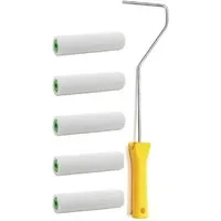 varivendo Lackroller Farbwalzen 5er Set 100mm Samt mit Bügel weiß (Set, 6-St., Mikrofaserwalzen und Farbrollenbügel), Malerwalze Farbroller Farbwalze Farbroller Streichrolle Malerrolle