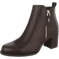Ital-Design Damen Stiefelette mit Blockabsatz und Reißverschluss Stiefelette (92125495) Blockabsatz Stiefeletten in Braun