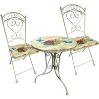 HTI-Line Balkonset Metalltisch mit Stühlen Flowers and Plants, (Set, 3-tlg., 1x Tisch und 2x Stühle), Sitzgruppe Metall Garten nostalgisch