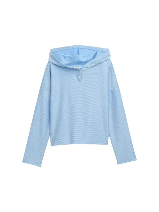 Denim Tom Tailor - Gestreiftes Langarmshirt mit Kapuze small mid blue white stripe - Gr. - XS