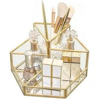 TUWENA Make-Up Organizer Make up Pinselhalter Glas, Kosmetikpinsel Organizer Gold, Schminktisch Organizer für Lippenstift, Skincare, Augenkonturenstift