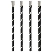 PAPSTAR Einwegbecher 100 Strohhalme mit Löffel STRIPES Ø8mm "pure" 20cm schwarz/weiß, Papier