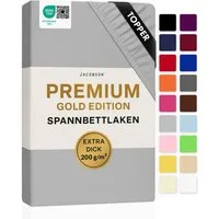 Jacobson Spannbettlaken TOPPER PREMIUM 200 g/m² Jersey aus 97% Baumwolle & 3% Elasthan, Extra dichtes Bettlaken für maximalen Halt