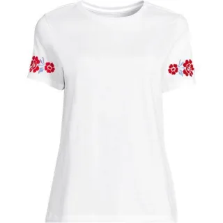Supima Rundhalsshirt mit Stickereien für Damen in Plus-Größe, Damen, size: plus, Weiß, Baumwolle, by Lands' End