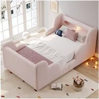Flieks Polsterbett, Kinderbett 90x200cm mit Schutzgeländer, Nachtlicht, USB-Ladeanschluss