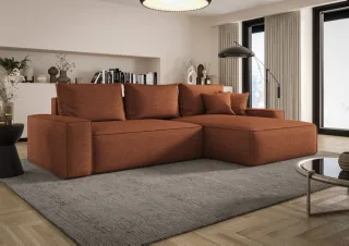Ecksofa Schlafsofa Sofa WALKEN Stoff Aragon Rostbraun Ottomane Rechts