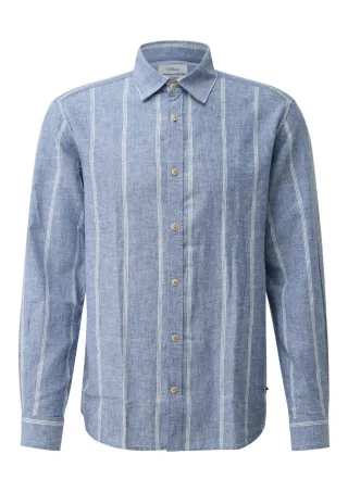 s.Oliver Red Label - Regular Fit: Langarmhemd aus Leinenmix mit Webmuster blau - Gr. - M