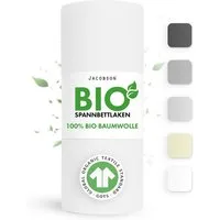 Jacobson Spannbettlaken BIO, Jersey Spannbetttuch, Bettlaken 160 g/m², 100% BIO-Baumwolle, Gummizug: rundum, GOTS zertifiziert