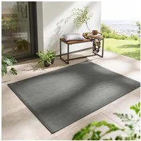 TaraCarpet Teppich Regina Teppich aus robustem Flachgewebe für In und Outdoor, rechteckig, Höhe: 7 mm, Küche Wohnzimmer Terrasse Garten Balkon uni anthrazit 80x150