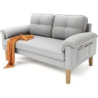 Bealife 2-Sitzer Kleine Couch, mit Armlehne und Seitentasche, 144 x 77 x 77 cm, Geeignet für kleine Apartments / Schlafzimmer.