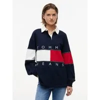 Tommy Jeans Sweatshirt TJW OVS FLAG RUGBY EXT Baumwolle, Logodruck