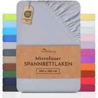 NatureMark Spannbettlaken Mikrofaser Spannbetttuch, Polyester, Gummizug: rundum, viele Größen und Farben Markenware, 200x220 cm, Silber grau