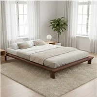 skølm Futonbett Skald aus Massivholz Eiche (Walnussoptik, 140x200 cm), Massivholzbett lackiert, Doppelbett in 120/160/180x200 cm verfügbar