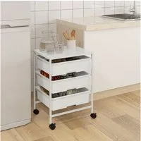 HOMCOM Servierwagen mit 3 Etagen, Griffe, (Rollwagen, 1 St., Aufbewahrungswagen), für Küche, Wohnzimmer, 40,8 x 33,5 x 60,5 cm, Weiß
