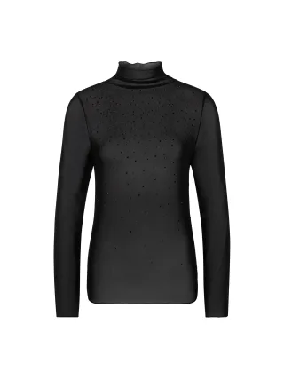 Marc Cain Collections - Mesh-Longsleeve mit Hotfixsteinchen black - Gr. - 40