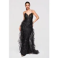 OMBRE Abendkleid Maxikleid Pailletten Meerjungfrau Abendmode Schwarz M (kein Set, 1-tlg) Paillettenapplikation, Tüllrüschen