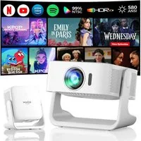 wowlink [Smart TV OS & HDR10+ & 3D Sound] 4K Beamer mit WiFi 6 Beamer (580 lm, 20000:1, 4K px, Bluetooth 5.4, Built-in Smart OS & Apps & Auto Focus & Keystone)