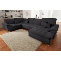 DOMO collection Wohnlandschaft FRANZI optional mit Bettfunktion, Bettkasten & Kopfteilverstellung, U-Form, Recamiere rechts, graphite, B/T: 352/214 cm