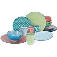 CreaTable Kombiservice Geschirr-Set Mediterran (16-tlg), 4 Personen, Steinzeug, Service, 16 Teile, für 4 Personen