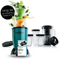 GOURMETmaxx Standmixer Smoothie Maker & Standmixer 18tlg. Set - 400W, 400 W, Mixer inkl. 4 To-Go Becher, 2 Klingen, Entsafter, Stößel & Deckel