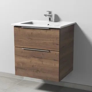 Sanipa 3way Keramik-Set Venticello Keramik-Waschtisch und Unterbau mit 2 Auszügen, Eiche-Tabak UM32150