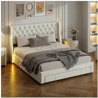 Furnishings Home Polsterbett Stauraumbett Doppelbett LED (Multifunktionsbett, Mehr als 6000 Farben), LED-Beleuchtung mit Seitenflügeln, 3 Schubladen, Samt, 160x200 cm