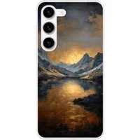 MuchoWow Handyhülle für Samsung Galaxy S23 Bergkulisse mit goldenem Sonnenuntergang, Phone Case, Silikon, Schutzhülle Dünn