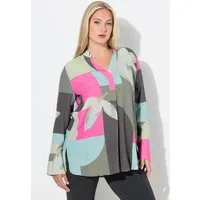 Ulla Popken Longbluse Bluse Zierfalte A-Linie Stehkragen Langarm