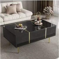 Merax Couchtisch hochglanz Sofatisch Beistelltisch mit Goldakzenten (1-St), Wohnzimmertisch mit 2 Schubladen und goldfarbenen Metallfüßen,B:100cm