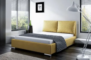 Polsterbett Bett Doppelbett GALENO 180x200 cm in Stoff Gelb