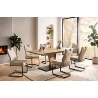 OTTO home Essgruppe "Altona", Esstisch ausziehbar plus 6 Stühle, (7-tlg., Esstisch ausziehbar 140 - 180 cm, 6 Freischwinger), Säulentisch 140-180x90 cm, Stuhl mit Federkorb, 140 kg belastbar