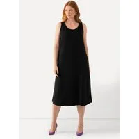 Ulla Popken Midikleid Acetat-Midikleid A-Linie Rundhals ärmellos Taschen