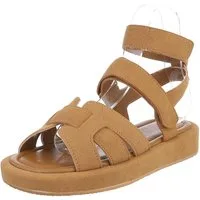 Ital-Design Bequeme Damen-Sandalen mit breiten Riemen für den Sommer Riemchensandalette (89372465) Keilabsatz/Wedge Riemchensandalen in Camel