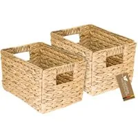HMF Aufbewahrungskorb Aufbewahrungskorb Wasserhyazinthe, Korb mit Griffen zur Aufbewahrung (2 St., 2er Set), für Badezimmer Küche und Wohnbereich, Größe M, 32 x 23 x 20 cm, Natur