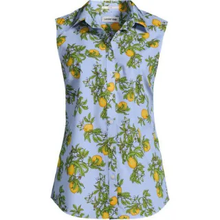 Bügelleichte ärmellose Hemdbluse, Damen,  Blau, Baumwolle, by Lands' End